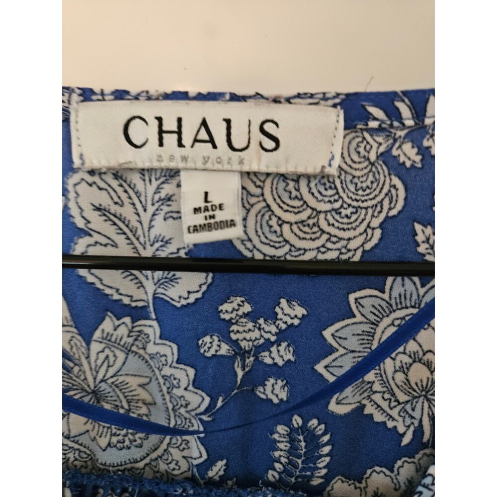 Flowy Comfy Chaus Blue White Floral Summer Top Poly Size Large B68 - Picture 3 of 4